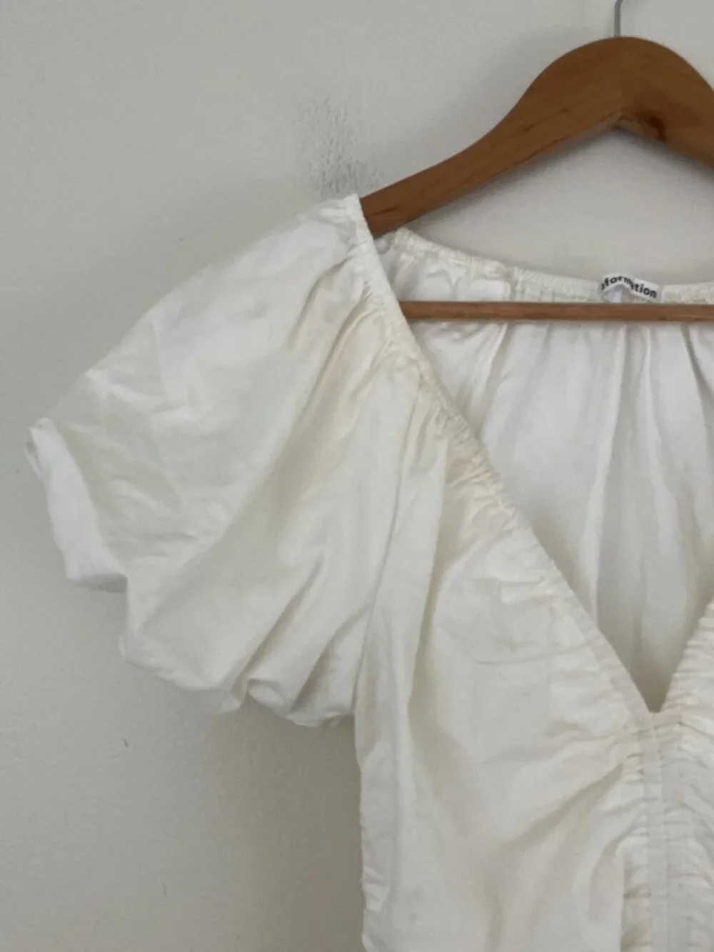 Reformation Sonny White Ruched Puff Sleeve Top Size 0